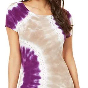 INC Tie-Dye With Sequins Boat Neck T-Shirt  Size L